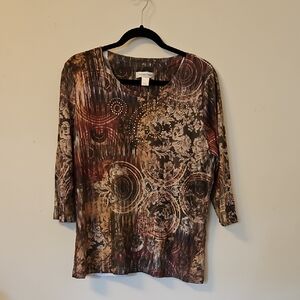 Christopher & Banks 3/4 Sleeve Brown and Orange Blouse
